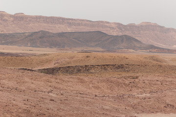 Desert landscape in Big  Ramon crater in Israel.