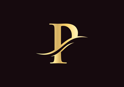 P Logo for luxury branding. Elegant and stylish design for your company in gold color.