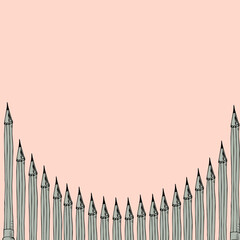 pencil sketch simple stationery. school supplies in pink and gray