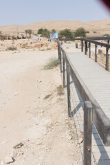 Fototapeta na wymiar path to the desert. Desert landscape in Mamshit. The Israel national reserve.