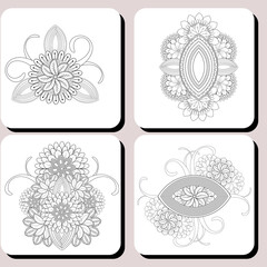 Collections of Coloring Pages for Adult for Fun and Relaxation. Hand Drawn Sketch for Adult Anti Stress. Decorative Abstract Flowers in Black Isolated on White Background.-vector
