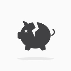 Broken piggy bank icon.