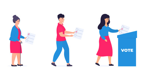 People are voting at ballot box keeping social distance.