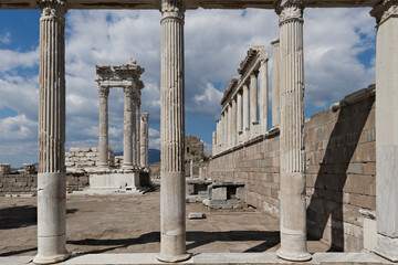 Fototapeta premium Remains of the Temple of Trajan in the Roman ruins of Pergamon, known also as Pergamum, in Turkey.