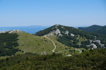 The beautiful Premuziceva Staza mountain path, Velebit National Park, Dinaric Mountains, Croatia - view with mountain shelter