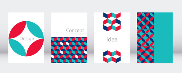 A4 abstract geometric cubes template vector. Elegant set for business brochure report. Corporate presentation layout.