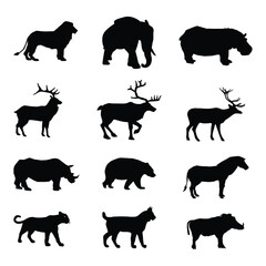 African Animals silhouettes set of 12 animals