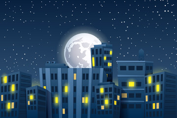 Night cityscape with the moon