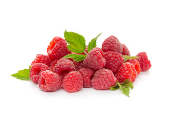  raspberries with leaf isolated on a white background