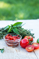 Sun-dried tomatoes and aromatic herbs
