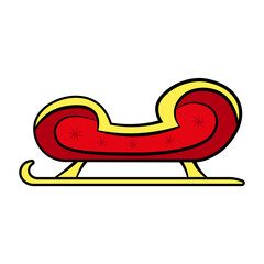 Red sleigh icon. Side view. Colored outline drawing. Vector flat graphic hand drawn illustration. The isolated object on a white background. Isolate.