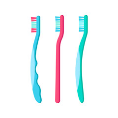 Colorful plastic toothbrushes icon isolated on white background. Vector flat illustration for web design.