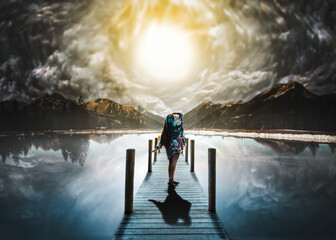 Obraz premium Beautiful woman wondering into the eye of the storm