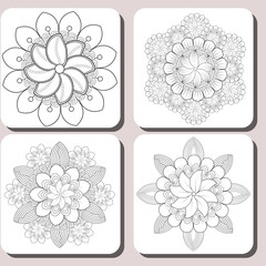 Collections of Coloring Pages for Adult for Fun and Relaxation. Hand Drawn Sketch for Adult Anti Stress. Decorative Abstract Flowers in Black Isolated on White Background.-vector