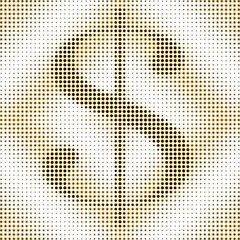 An abstract golden halftone dollar sign background image.