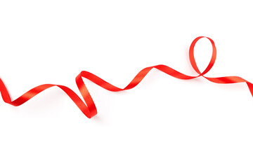red satin ribbon with curls isolated on white background