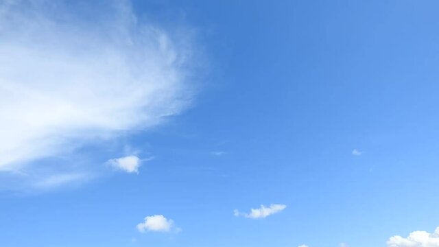 大きな雲は、じんわり移動中。小さな雲が、転がってくるようです。青空のタイムラプス動画