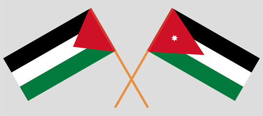 Crossed flags of Palestine and Jordan