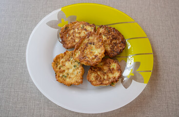 Zucchini pancakes. Restaurant vegetable menu. Home made food. Natural vegetarian food.