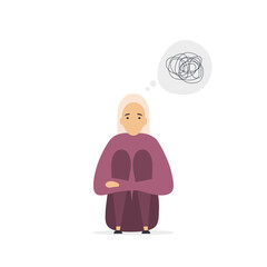 Young girl suffering from depression and stress, isolated on white background. Desperate girl with depressed thoughts due to problems and failures. Vector illustration in a flat style.
