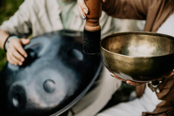 close up musician Playing Handpan