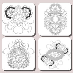 Collections of Coloring Pages for Adult for Fun and Relaxation. Hand Drawn Sketch for Adult Anti Stress. Decorative Abstract Flowers in Black Isolated on White Background.-vector
