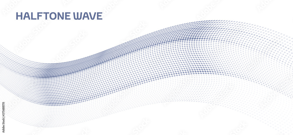 Poster dotted bluish gray wave with halftone effect. vector