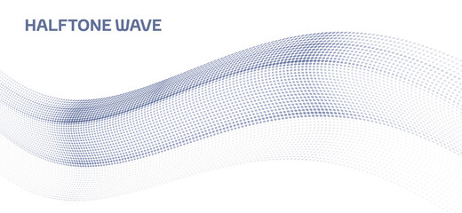 Dotted bluish gray wave with halftone effect. Vector