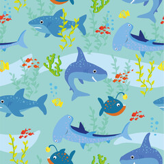 Sharks - marine seamless pattern vector illustration