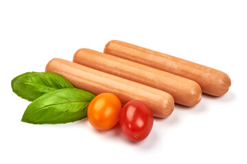 Fresh boiled sausages, isolated on white background