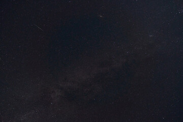 black night sky and stars as background, the milky way and falling Perseid meteors