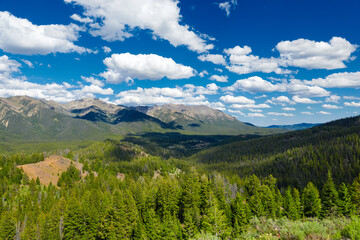 Fototapeta na wymiar View of mountain valley along state route 75 looking toward Ketchum, Idaho