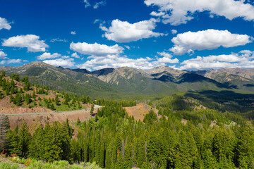 Fototapeta na wymiar View of mountain valley along state route 75 looking toward Ketchum, Idaho