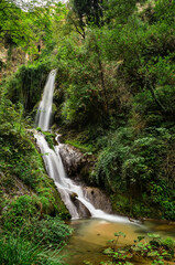 Waterfall in the gorge of the Aniene river next to the Villa of Manlio Vopisco. Tivoli, Italy