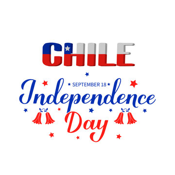 Chile Independence Day calligraphy hand lettering isolated on white. Chilean holiday celebrated on September 18. Vector template for typography poster, banner, greeting card, flyer, etc