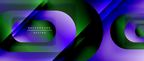 Vector geometric abstract background with lines and modern forms. Fluid gradient with abstract round shapes and shadow and light effects