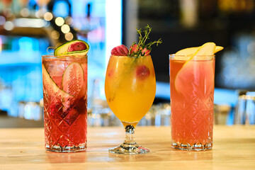 Three glass of cold lemonade