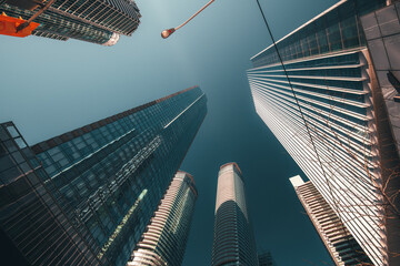Office buildings tall up to the sky in the financial district in downtown Toronto Ontario Canada.