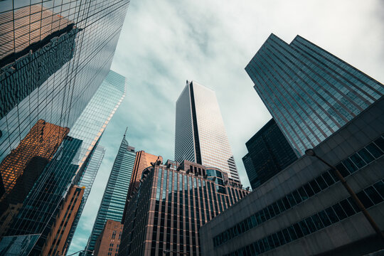 Office buildings tall up to the sky in the financial district in downtown Toronto Ontario Canada.