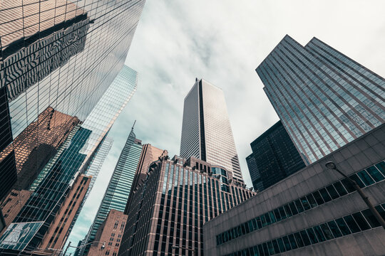 Office buildings tall up to the sky in the financial district in downtown Toronto Ontario Canada.