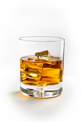 A glass of Kentucky bourbon on rocks isolated on white background
