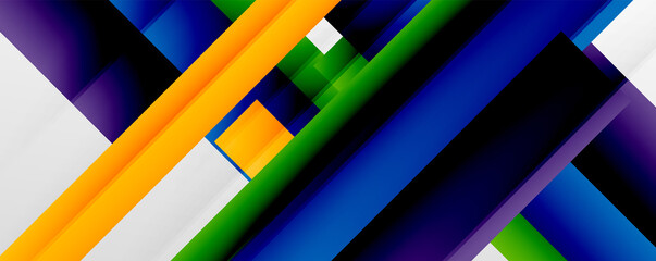 Geometric abstract backgrounds with shadow lines, modern forms, rectangles, squares and fluid gradients. Bright colorful stripes cool backdrops