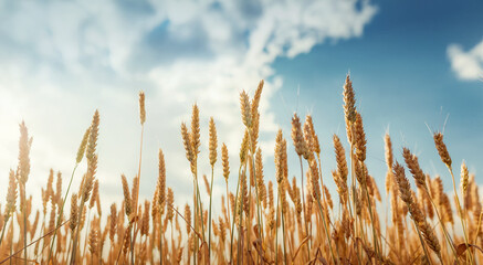 Golden wheat field under the cloud sky