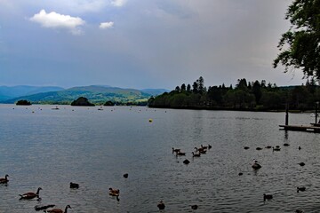 Naklejka premium lake and mountains