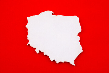 Shape of Poland map over red background