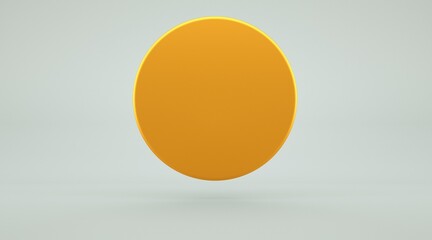 one center round golden disk or sphere display on white room background. Blank Exhibition stage backdrop or empty product shelf. 3D rendering.