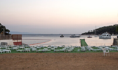 Sunset view in a beautiful bay in the last days of summer. The end of the Summer Season.