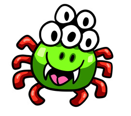 Adorable Stylized Happy Little Five Eyed Red Green Spider