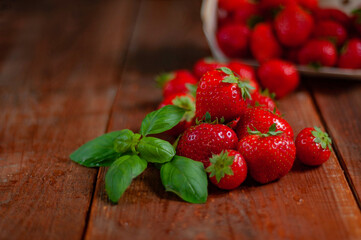 Strawberries on a wooden table