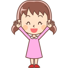 両手をあげて喜ぶ少女
